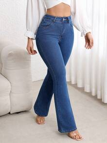 Flexra Solid Color Pocket Flared Leg Skinny Sexy Jeans - Medium Wash - View 6