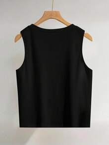 INAWLY 女士优雅仿珍珠串珠圆领背心，夏季 - 黑色 - 查看 2