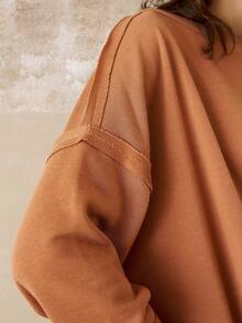 INAWLY Women's Casual Sweatshirt With Backless, Loose Fit And Layered Sleeve Design Fall Sweatshirt - Coffee Brown - View 6