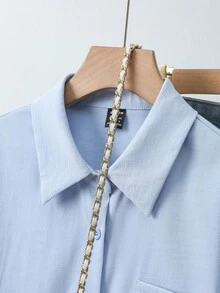Franclia Camicia a maniche lunghe autunnale di colore blu, stile casual ed elegante, con spalle scoperte e vestibilità ampia, marchio SHEIN Luminelle - Blu - Visualizzare 3