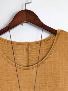 EMERY ROSE Áo thun tay ngắn màu trơn đơn giản và quần ống rộng, thích hợp mặc hàng ngày - trái cam - Xem 5