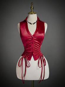 SHEIN ICON Áo ba lỗ cổ polo bó sát eo cho nữ - Đỏ - Xem 3