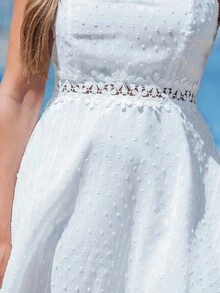 Sylviya Guipure Lace Insert Cami Dress For Summer Vacation - White - View 6