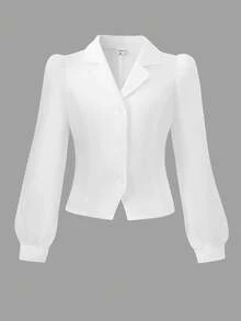 Blusa bianca a maniche lunghe in raso per ragazze adolescenti