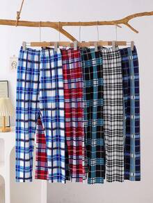 5pcs Boys Plaid Casual Pants, This Pants Combination Set Is Suitable For Tween Boysto Wear Casually At Home, And Can Also Be Worn As Indoor Leisure Wear. The Simple Design Style Makes It Easy To Match, Allowing Boys To Exude Fashion And Vitality At Home. Suitable For All Seasons, Stretchy And Breathable Knit Fabric, Machine Washable, Comfortable Fit, And Easy Care (5 Pieces Are Sold Separately) Plaid Pants Fall Winter - Multicolor - View 5