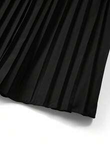 SHEIN Clasi Bộ 2 món áo khoác dài tay ren trắng đính ngọc trai sang trọng màu đen thanh lịch cá tính dành cho nữ cỡ lớn + chân váy xếp ly lưới dài đến đầu gối, mùa thu/đông - màu đen - Xem 5