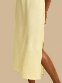 CAJUNI Women's Mid-Length Hollow Design Spaghetti Strap Yellow Dress - Light Yellow - View 8