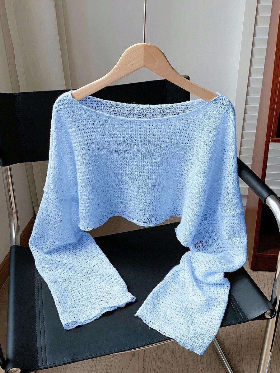 Comfortcana Light Blue Plus Size Women Loose Batwing Long Sleeve Sheer Top
