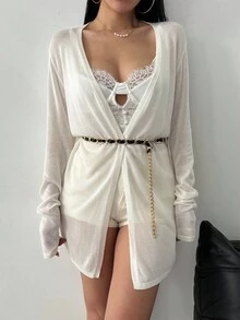 Celisse Women's Casual Solid Color Drop Shoulder Long Sleeve Thin Cardigan Fall Winter Cloth For Women