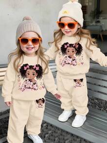 SHEIN Süßer Baby Mädchen gestrickter weicher Pullover Sweatshirt & Hose Set, dickes Lässig Outfit geeignet für Herbst/Winter, Herz, Schleife Dekor, Beige - Beige - Übersicht 1