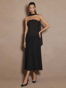 Enchnt 女式纯色简约休闲抹胸连衣裙 - 黑色 - 查看 3