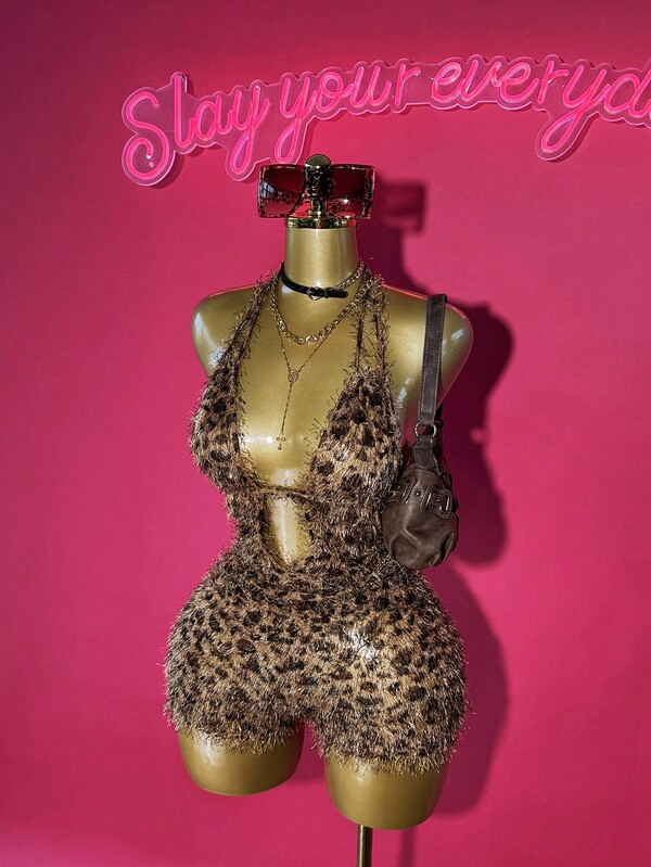 Slaydiva 2025秋冬新款性感优雅夜店连体裤-豹纹