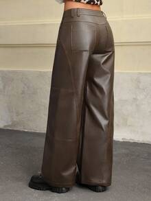 Jeanoix 女士休闲阔腿裤，适合外出和聚会 - 棕色 - 查看 2