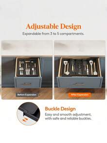 1 chiếc khay đựng dao nĩa có thể mở rộng, điều chỉnh được, dùng để chia ngăn kéo nhà bếp, đựng dụng cụ ăn uống, dao nĩa, thìa. - Một kích thước phù hợp với tất cả - Xem 9