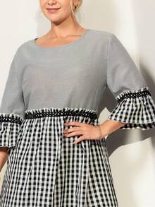 Momelise Damen Große Größen Farbblock Lässiges Lose Kleid - Schwarz und Weiss - Übersicht 1