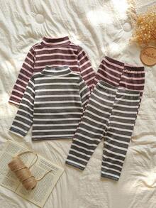 Vintaside Kids 2 piezas Conjunto de camiseta de algodón a rayas para niñas, suave y cómodo, conjunto casual versátil para primavera, otoño e invierno - Multicolor - Ver 2
