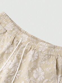 Manfinity Homme 男士休闲拼色提花拼布短袖 T 恤和短裤套装 - 彩色 - 查看 5