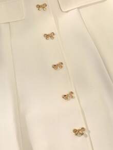 GlowEve Women's Elegant White Pocket Mandarin Collar Button Decor Mid-Length Formal Business Dress Fall Cloth For Women - Apricot - View 3