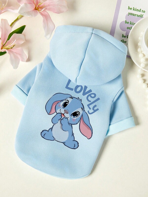 PETSIN 1pc Easter Bunny Letter Print Pet Hoodie, Thick Warm Pet Clothing, Light Blue
