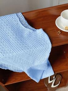 Comfortcana Light Blue Plus Size Women Loose Batwing Long Sleeve Sheer Top