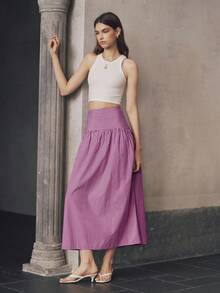 Almamuse 咖啡棕色条纹开叉荷叶边设计休闲沙滩度假裙 - 紅色 - 查看 6