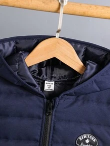 SHEIN 3pcs/Set Young Boy Cotton Padded Vest + Fleece Sweatshirt Fall Winter - Navy Blue - View 4