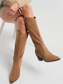Solezae Giày bốt cao bồi miền Tây mũi nhọn đế vuông cho nữ – Phong cách, bền và thoải mái - Màu Khaki - Xem 4