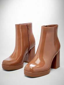 SHUZIA Giày bốt đế vuông đế giữa, bền bỉ, thoải mái dành cho nữ - Màu nâu  Mocha - Xem 5