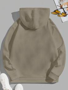 EURMUSE Cotton Men Pocket Front Solid Casual Drawstring Hoodie - Krem - View 2