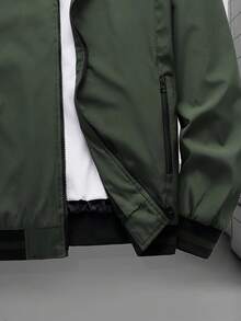 Manfinity Homme 男士立领棒球夹克军绿色休闲百搭风衣外套，秋冬男士飞行员夹克男士拉链夹克男士外套男士夹克休闲机能夹克 - 軍綠色 - 查看 6