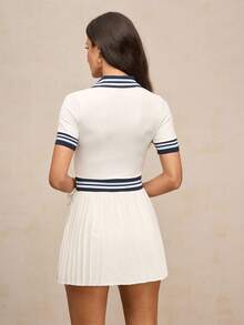 Activina Vestido deportivo de mujer con cuello polo a rayas, manga corta y bajo plisado