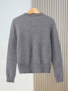 Franclia Women Blogger-Style Colorblock Loose Fit Crew Neck Sweater Jacket,Gray,Fall Winter,Casual,Office,Back-To-School Button Up Thin Cardigan European Cloth - Light Grey - View 2