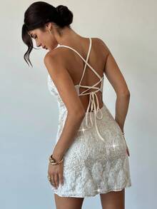 Firerie 女士优雅浪漫刺绣串珠连衣裙 - 白色 - 查看 4