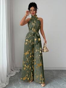 Elenzga Mono de pierna ancha elegante y romántico con cuello de volantes sin mangas para mujer, ideal para Halloween - Multicolor - Ver 3