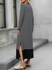 EMERY ROSE 条纹拼布长袖宽松连衣裙 - 彩色 - 查看 2