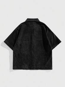 ROMWE MEN Street Life 男士街头风格黑色星星铆钉牛仔短袖衬衫 - 黑色 - 查看 2