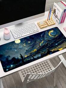 SHEIN 1 قطعة لوحة فأرة كبيرة الحجم مزينة بلوحة زيتية، لوحة مفاتيح ألعاب، لوحة مكتب، لوحة فأرة كبيرة الحجم لطاولة ألعاب الكمبيوتر المحمول، لوحة مكتب فاخرة، كبيرة وسميكة، قاعدة مطاطية مانعة للانزلاق، مناسبة للمكتب والاستخدام المنزلي، قابلة للغسيل، مريحة للاستخدام، عودة إلى المدرسة، متوفرة بأحجام متعددة - 2014 - ضوء القمر الدوارة - مشاهدة 3