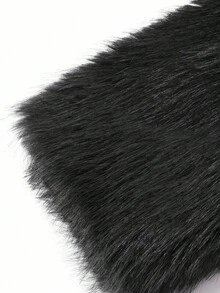 DAZY V领修身高端仿皮草女式外套，秋冬女装大衣 - 黑色 - 查看 10