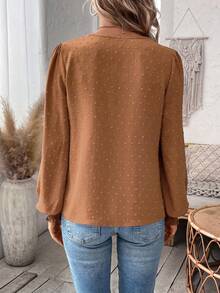 EMERY ROSE Áo cánh dài tay thêu họa tiết trang trí cổ áo kiểu đèn lồng thanh lịch thường ngày cho nữ - Màu Khaki - Xem 2