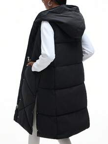 GENKIRA 休闲时尚新款连帽背心夹克女士厚棉外套秋冬 - 黑色 - 查看 2