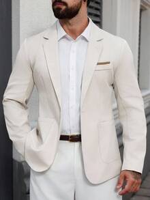 Calvornis Blazer casual, de negocios, minimalista y de uso diario para hombre, blazer casual de color beige crema, champán elegante, estilo "Old Money"