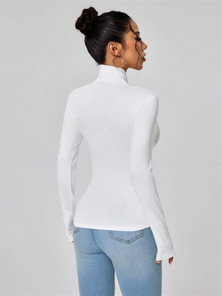 High Neck Slim Fit Basic Tee Fall Cloth For Women