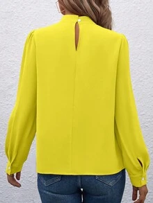 EMERY ROSE Áo sơ mi tay dài cổ đứng màu trơn thanh lịch, thích hợp mặc hàng ngày - Màu vàng - Xem 2