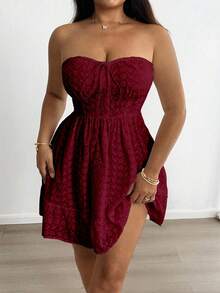 Sunnyshic French Chic Vintage Embroidered Lace Tube Dress, Spring/Summer