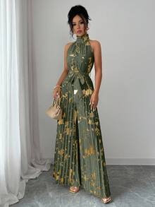 Elenzga Mono de pierna ancha elegante y romántico con cuello de volantes sin mangas para mujer, ideal para Halloween - Multicolor - Ver 5