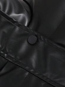 SHEIN 1pc Tween Girl PU Leather Warm Versatile Stand Collar Thick Padded Coat, Winter Fall - Black - View 4