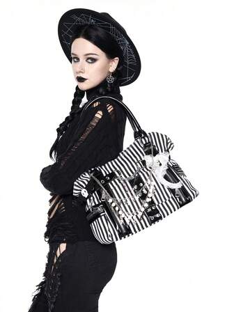 Grunge Punk Bolso de mano con cadena decorativa con colgante de cruz a rayas de moda