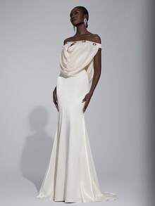 Elitara Thanh lịch, Sang trọng, Thời trang, Lãng mạn, Màu mơ, Vải satin co giãn, Viền đuôi cá, Trang trí khóa kim loại, Dài thướt tha, Thích hợp cho kỳ nghỉ, Đám cưới, Tiệc độc thân, Váy dạ hội trang trọng, Váy dạ hội trang trọng - Màu be - Xem 8