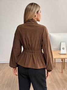 Siren Gaze 女款秋冬新款美拉德色灯芯绒腰夹克 - 棕色 - 查看 2