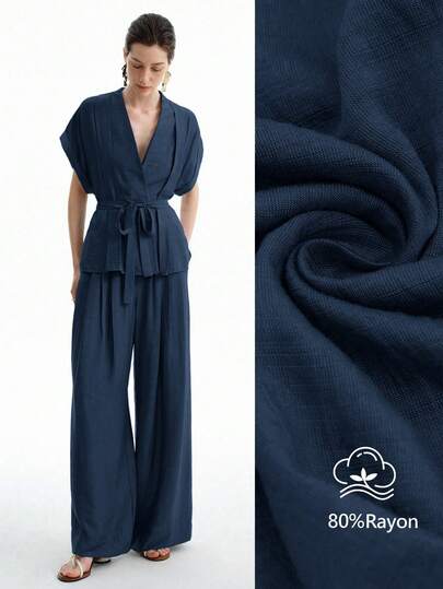 Aalyst 波西米亚风系腰无袖上衣和阔腿短裤两件套女士度假风格春夏